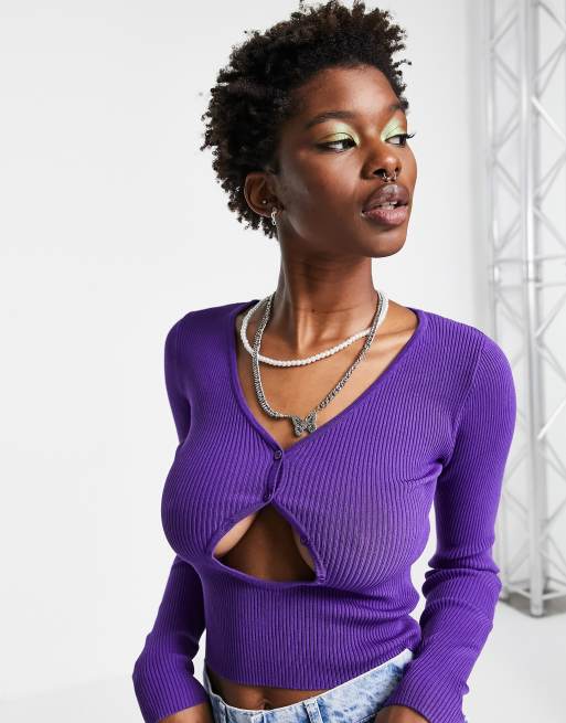 COLLUSION compact knit keyhole top in purple | ASOS