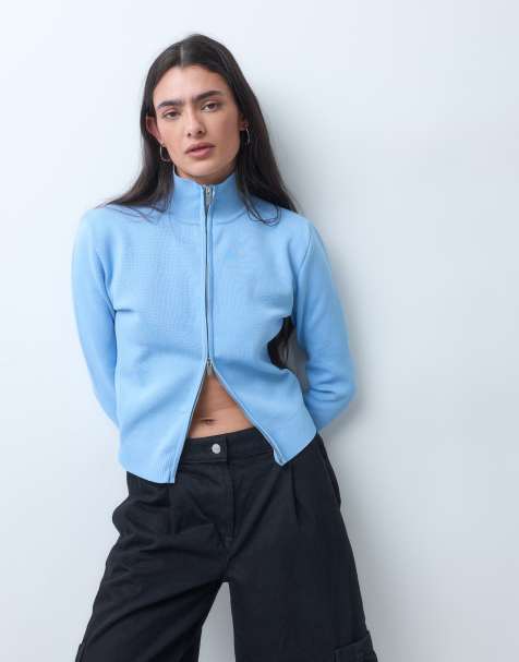 COLLUSION compact knit zip through cardigan in blue