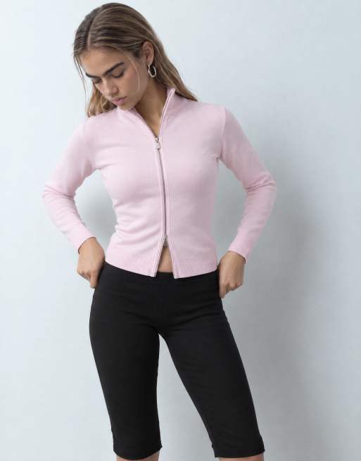 COLLUSION compact knit zip through cardigan in pink, 10 of 10
