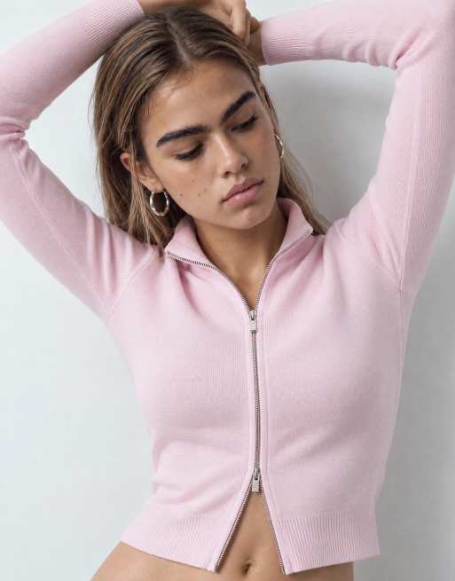 COLLUSION compact knit zip through cardigan in pink, 7 of 10