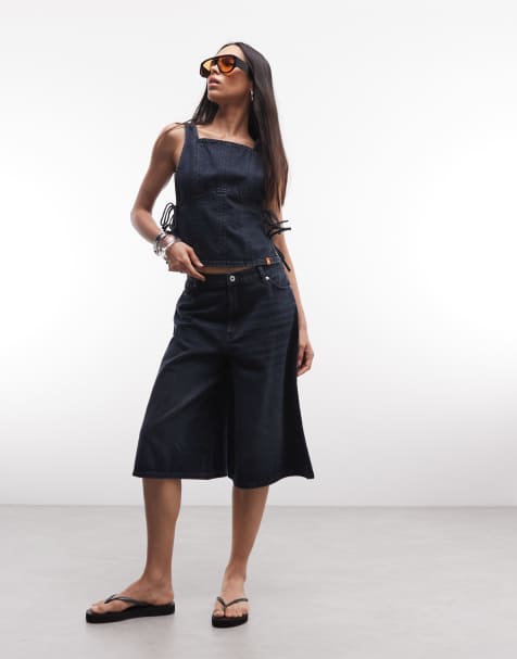 COLLUSION - Conjunto vaquero con lavado azul oscuro grunge de pantalones culotte holgados y top con lazada lateral - view 1