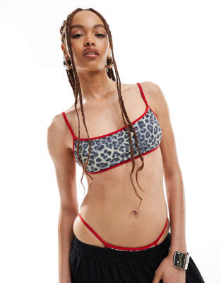 COLLUSION contrast binding leopard print square neck bikini top in yellow - part of a set