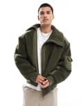 [Collusion] COLLUSION contrast fabric aviator jacket in brown M Khaki