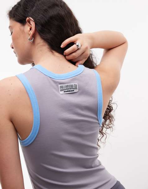 COLLUSION contrast neck sporty racer singlet in grey - view 1