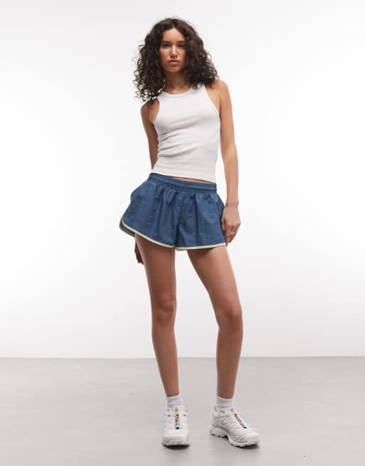 COLLUSION contrast nylon runner shorts in teal, 3 of 5