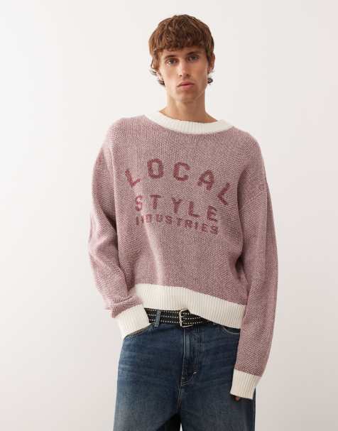 COLLUSION contrast red and white boxy knit sweatshirt sweater - view 1