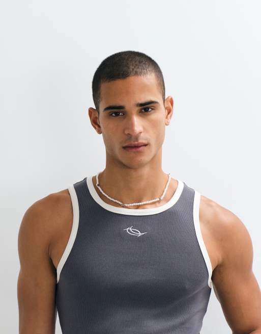Collusion contrast rib tank in black, 3 of 5