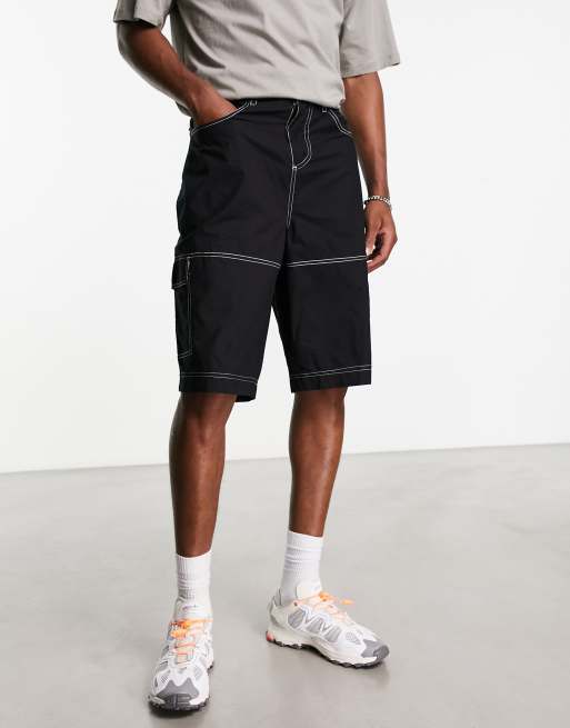 COLLUSION contrast stitch baggy skater shorts in black | ASOS