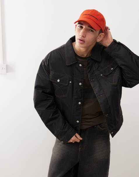 COLLUSION contrast stitch bomber jacket in black - view 1