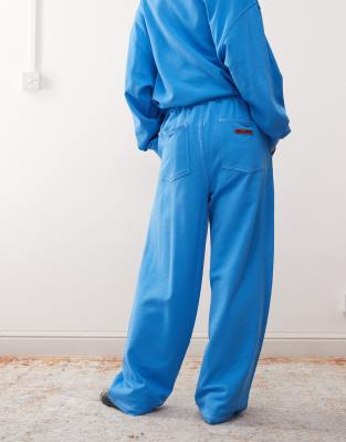 Collusion Contrast Stitch Low Rise Baggy Sweatpants - Part Of A Set-blue In Blue