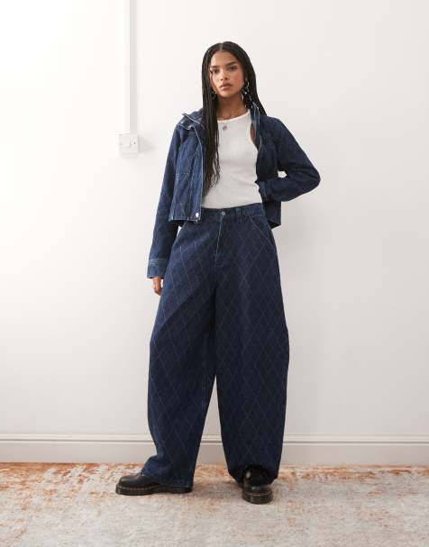 COLLUSION - Coordinato in denim rinse wash con jeans a palloncino XL e giacca con cappuccio con stampa di rombi - view 1