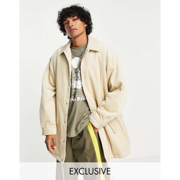 COLLUSION cord oversized coat in beige