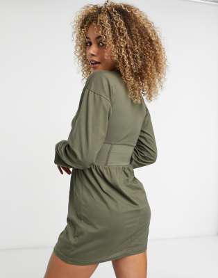 long sleeve khaki dress