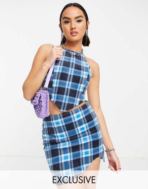 COLLUSION corset halterneck scarf top in printed fleece - view 1