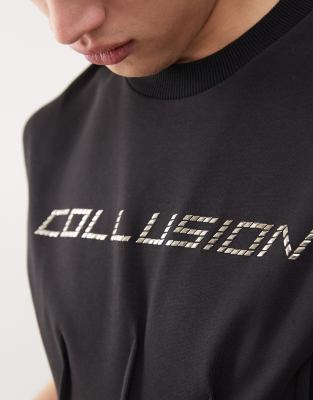 Collusion Corset Shrunken Black Sweat Tank With Metal Branding In Black