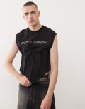 [Collusion] COLLUSION corset shrunken sweat tank with metal branding in black M BLACK