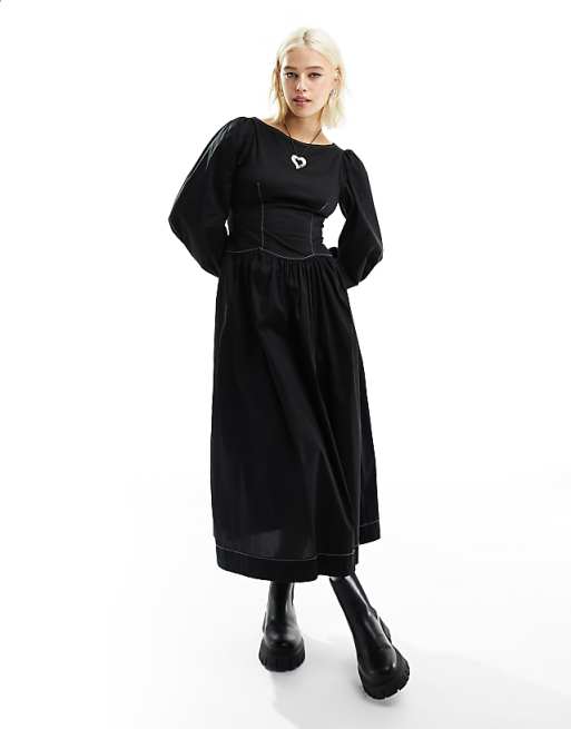 cotton corset dress Ethereal Princess Whtie A stylish Cotton Poplin Corset Midi Dress
