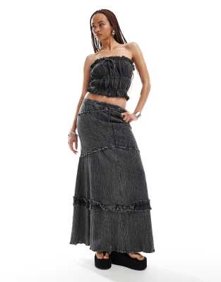 Collusion Cotton Crinkle Column Maxi Skirt With Shirred Detail