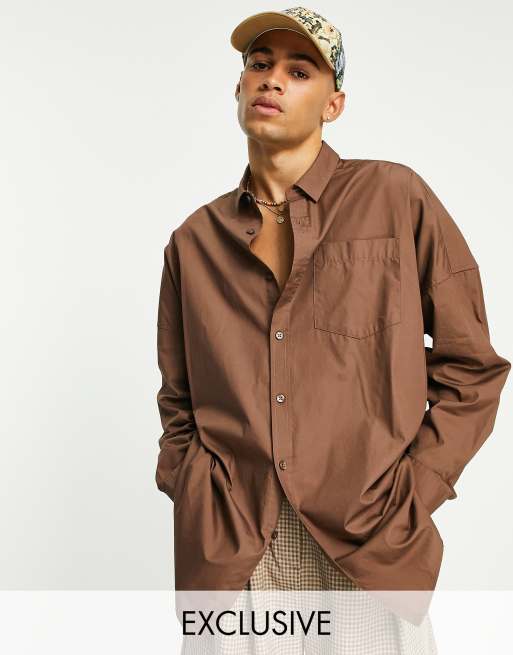 COLLUSION cotton drop shoulder oversized shirt in brown - BROWN