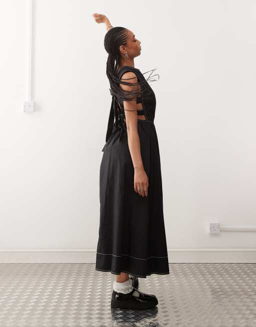 COLLUSION cotton midi dress with open side in black | ASOS