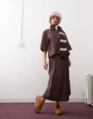 Collusion Cotton Midi Wrap Kilt In Chocolate - Part Of A Set-brown