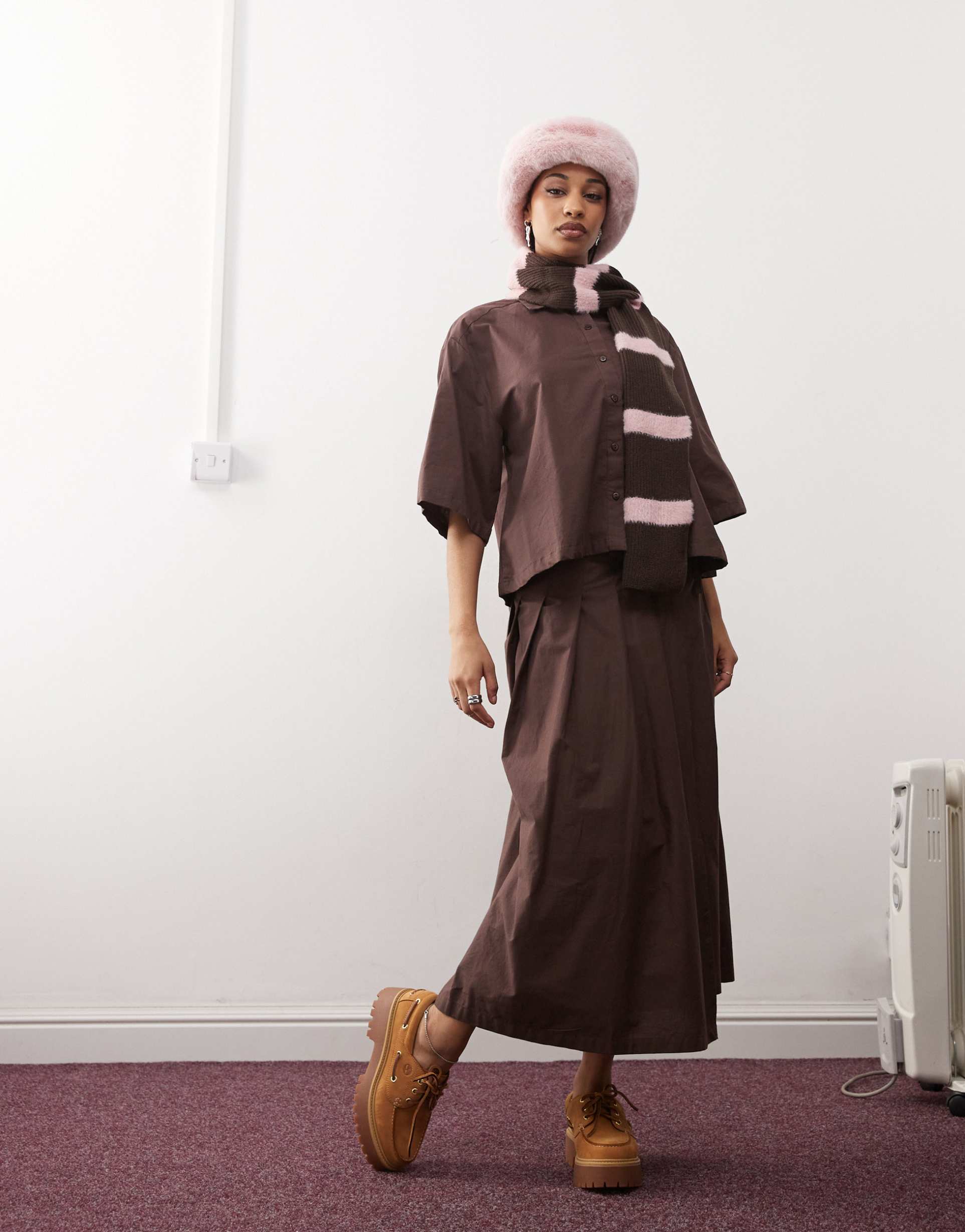 collusion cotton midi wrap kilt in chocolate - part of a set