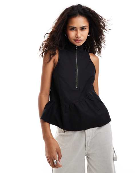COLLUSION cotton motocross smock top in black - view 1