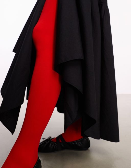 COLLUSION cotton poplin midi skirt with asymmetric hem in black, 4 of 5