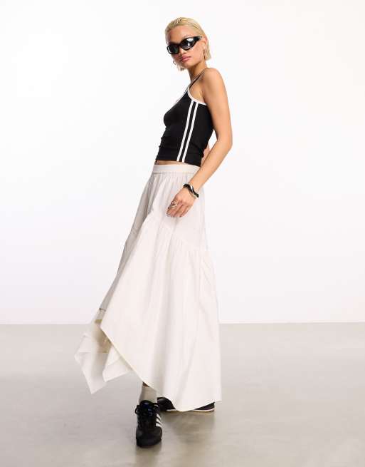 COLLUSION cotton poplin midi skirt with asymmetric hem in white ASOS