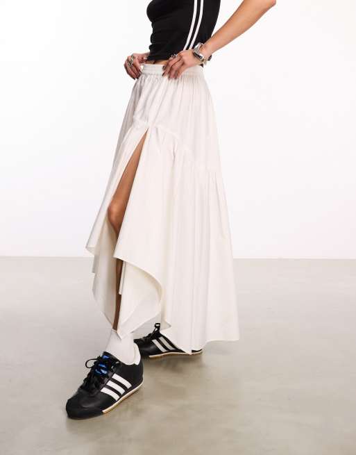 COLLUSION cotton poplin midi skirt with asymmetric hem in white, 2 of 5