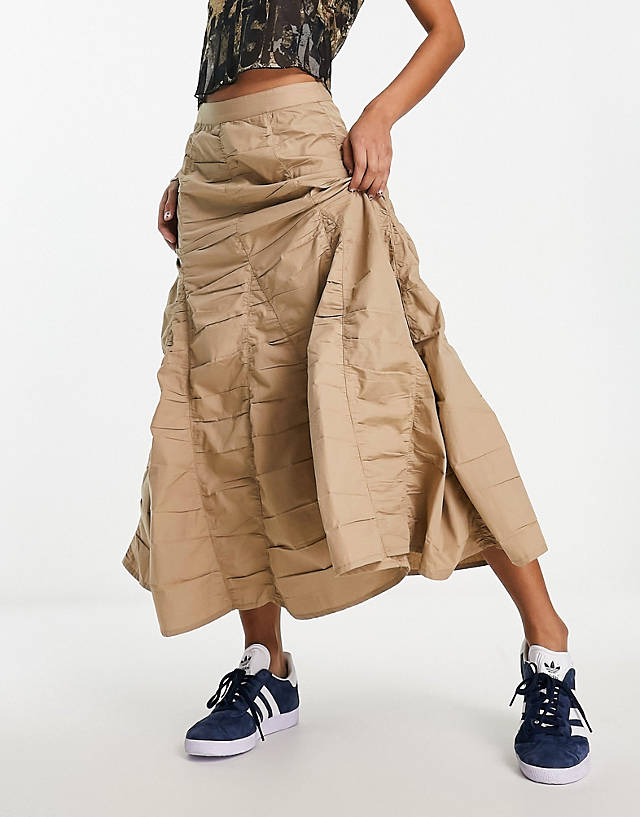 Collusion - cotton ruched tiered midi skirt in stone