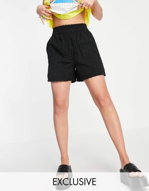 COLLUSION cotton seersucker shorts in black - part of a set - BLACK