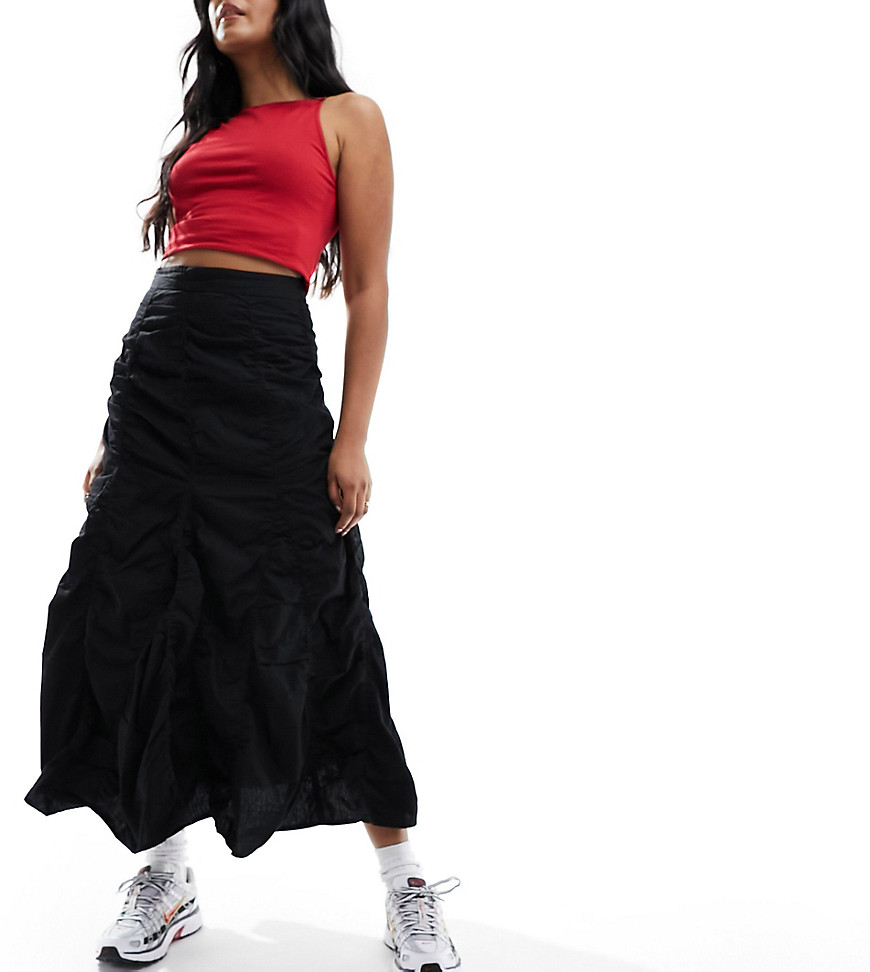 Collusion Cotton Tiered Maxi Skirt With Toggles In Black