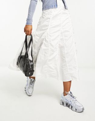 Collusion Cotton Tiered Ruched Maxi Skirt In White