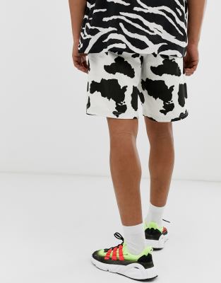 cow print jean shorts