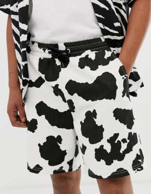 cow print jean shorts