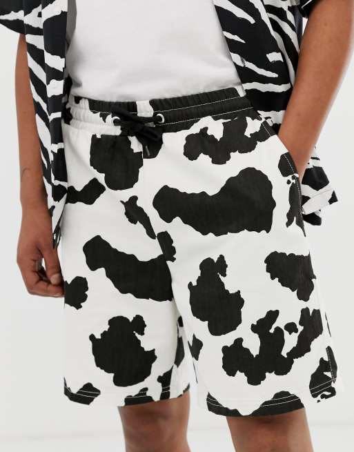 Cow print cheap denim shorts