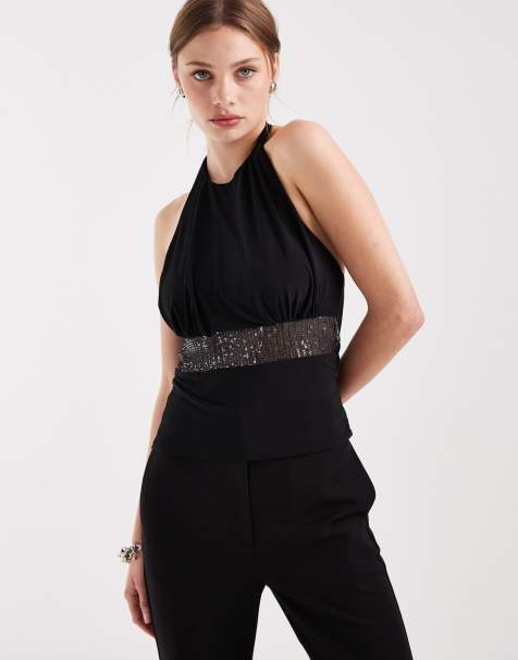 COLLUSION cowl halter soft touch top with sequin waist - view 1