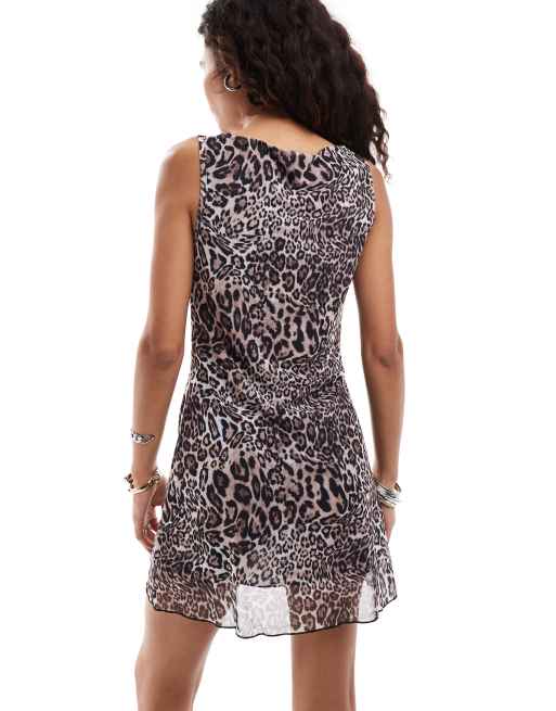 COLLUSION cowl neck mini dress in leopard mesh ASOS