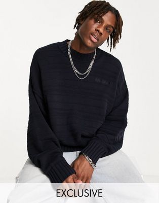 COLLUSION crew neck jumper in navy with embroidery - ASOS Price Checker