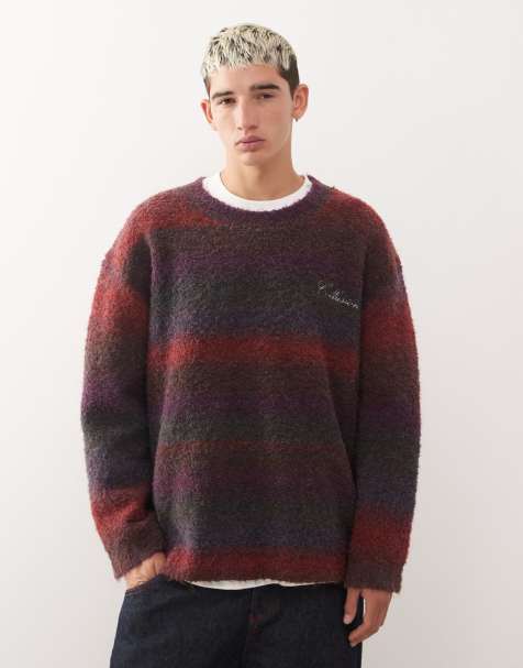 COLLUSION Crew neck knitted jumper in burg stripe - view 1