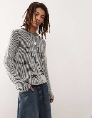 Collusion Crew Neck Sweater With Petrol Print In Gray