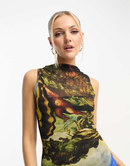 COLLUSION crinkle mesh printed maxi dress in multi , 3 of 4