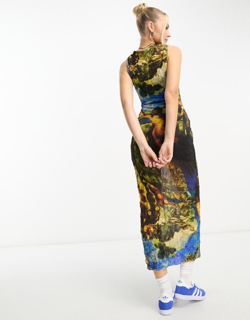COLLUSION crinkle mesh printed maxi dress in multi , 4 of 4