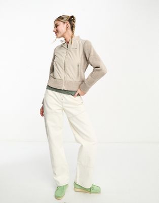 COLLUSION crinkle nylon fitted biker jacket in stone-Neutral