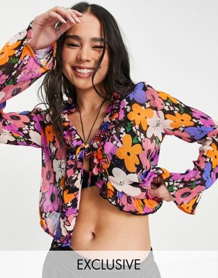 COLLUSION crinkle tie front ruffle blouse in floral print | ASOS