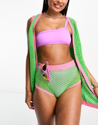 Collusion Crochet Beach Short In Green - Part Of A Set