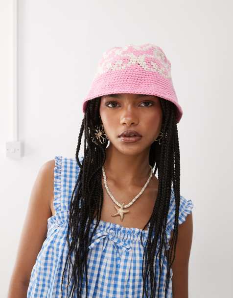 COLLUSION crochet bucket hat in pink - view 1