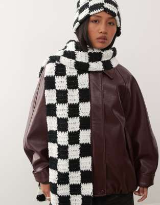 Collusion Crochet Checkerboard Scarf In Gold