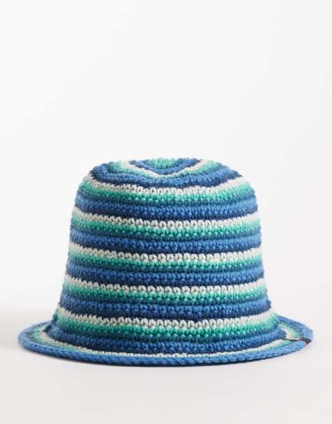 COLLUSION crochet knit stripe bucket hat in blue - view 1